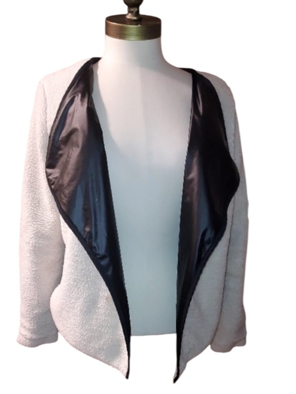 Towowge Women's Black Faux Fur Sherpa Teddy Open Jacket Coat Sz S Boho